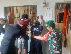 Cegah Peredaran Narkoba Babinsa Koramil 418-08/Sako Ikut Serta Pelaksanaan Razia Gabungan Di Lapas Kelas 1 Mata Merah