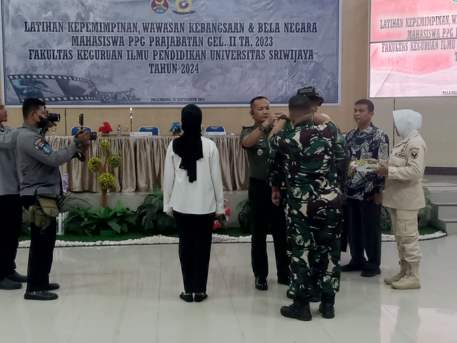 Babinsa Kel Srijaya Monitoring Pembukaan Pelatihan Kepemimpinan, Wawasan Kebangsaan dan Bela Negara Mahasiswa PPG UNSRI Yang Dipimpin Kasdim 0418/Palembang 1
