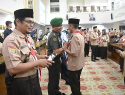 Walikota Lantik Pengurus Pramuka Palembang 2025–2030, Kasdim 0418/Plg Letkol Inf Dery Septriandi, S.T., M.M. Hadir Wakili Dandim Palembang