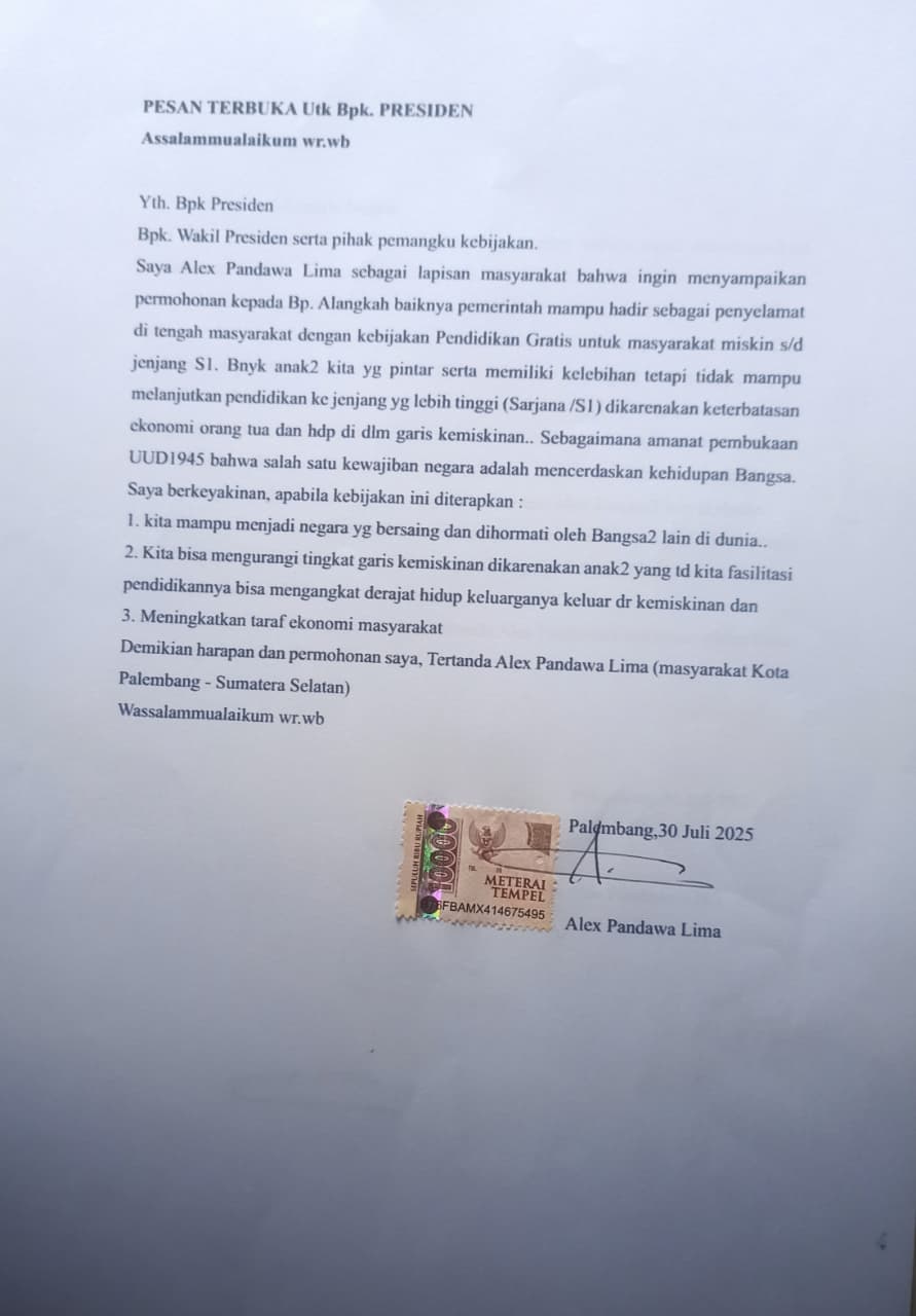 Warga Palembang Sampaikan Pesan Terbuka ke Presiden: Harapkan Pendidikan Gratis hingga S1 bagi Keluarga Miskin 2