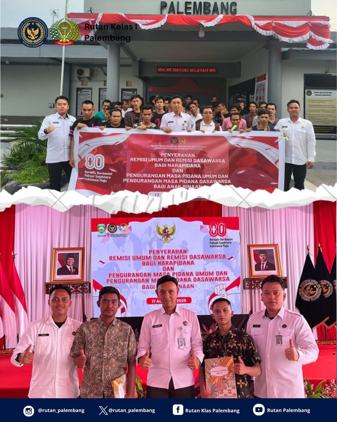 852 WBP Rutan Kelas I Palembang Terima Remisi Umum, 999 Terima Remisi Dasawarsa HUT RI ke-80 1