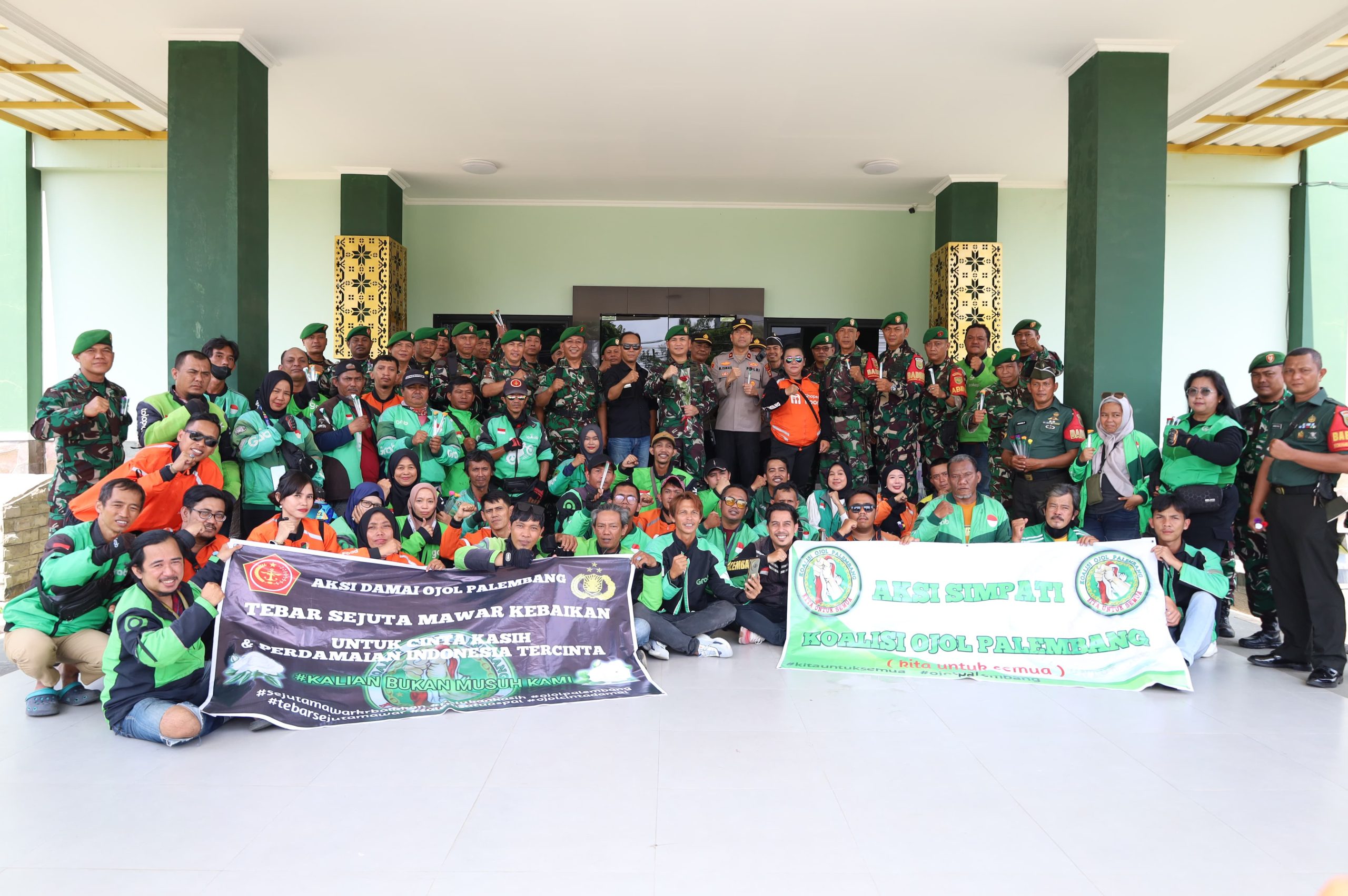 Kodim 0418/Palembang Sambut Aksi Damai Ojol Tebar Sejuta Mawar Kebaikan, Ciptakan Palembang Kondusif 2