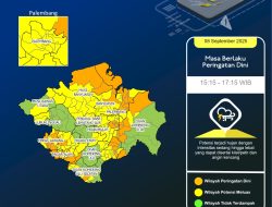 BMKG Sumsel Keluarkan Peringatan Dini: Hujan Lebat Disertai Petir dan Angin Kencang Landa Sejumlah Wilayah