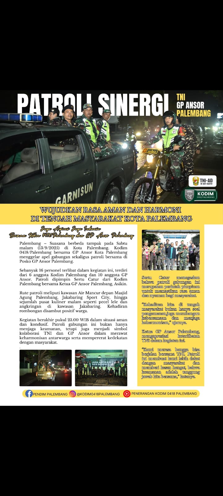 Sinergi TNI dan GP Ansor Palembang Ciptakan Keamanan dan Kenyamanan di Tengah Masyarakat 1