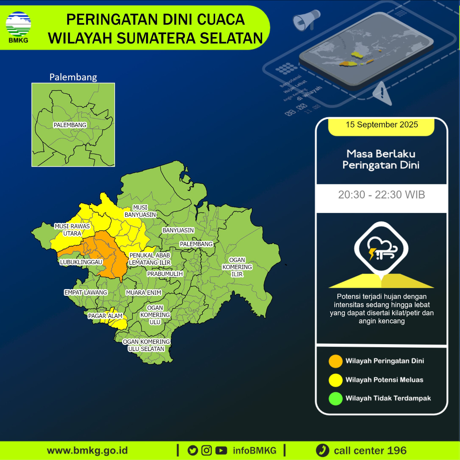 Update Peringatan Dini Cuaca Sumsel: Hujan Lebat Disertai Petir dan Angin Kencang 1