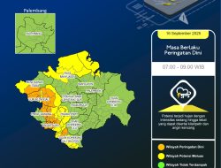 BMKG: Hujan Lebat Disertai Petir Berpotensi Terjadi di Sejumlah Wilayah Sumsel Pagi Ini
