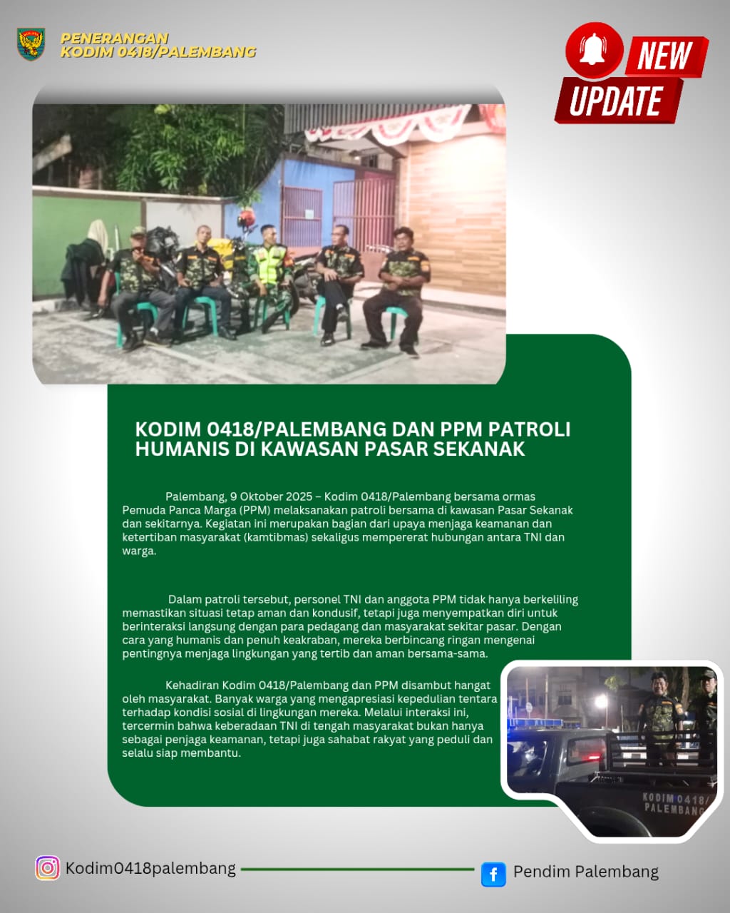 Kodim 0418/Palembang dan PPM Patroli Humanis di Kawasan Pasar Sekanak 1
