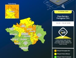 BMKG: Waspada Hujan Lebat Disertai Petir dan Angin Kencang di Sumatera Selatan Sore Ini