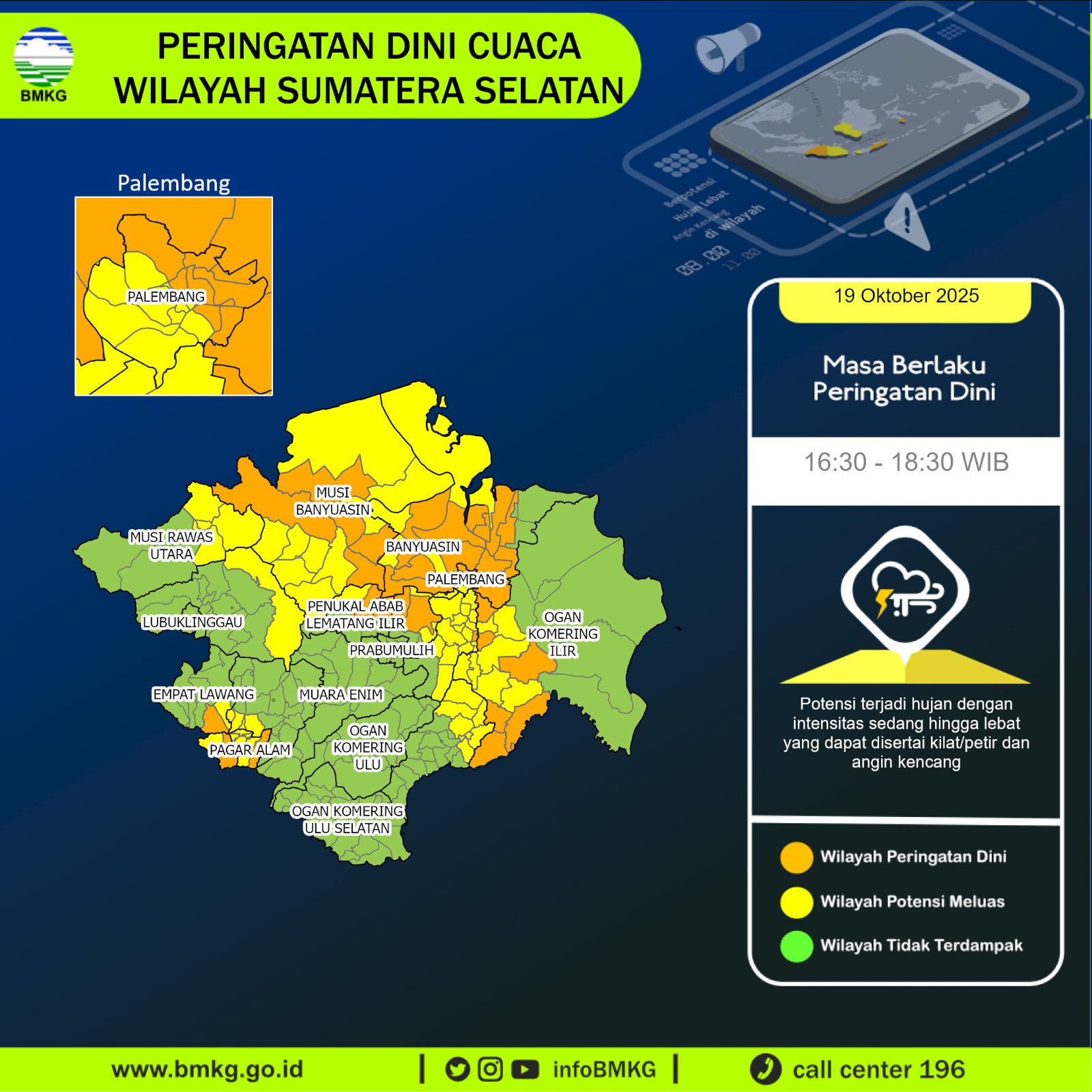 BMKG: Waspada Hujan Lebat Disertai Petir dan Angin Kencang di Sumatera Selatan Sore Ini 1