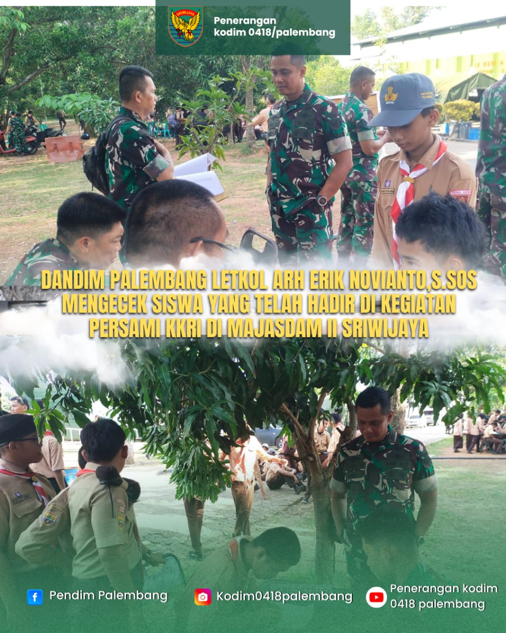 Dandim 0418/Palembang Tinjau Kegiatan Persami KKRI di Majasdam II Sriwijaya 1