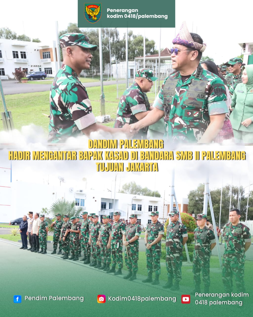 Dandim Palembang Antar KASAD Selesai Kunjungan Kerja di Kodam II/Sriwijaya 1