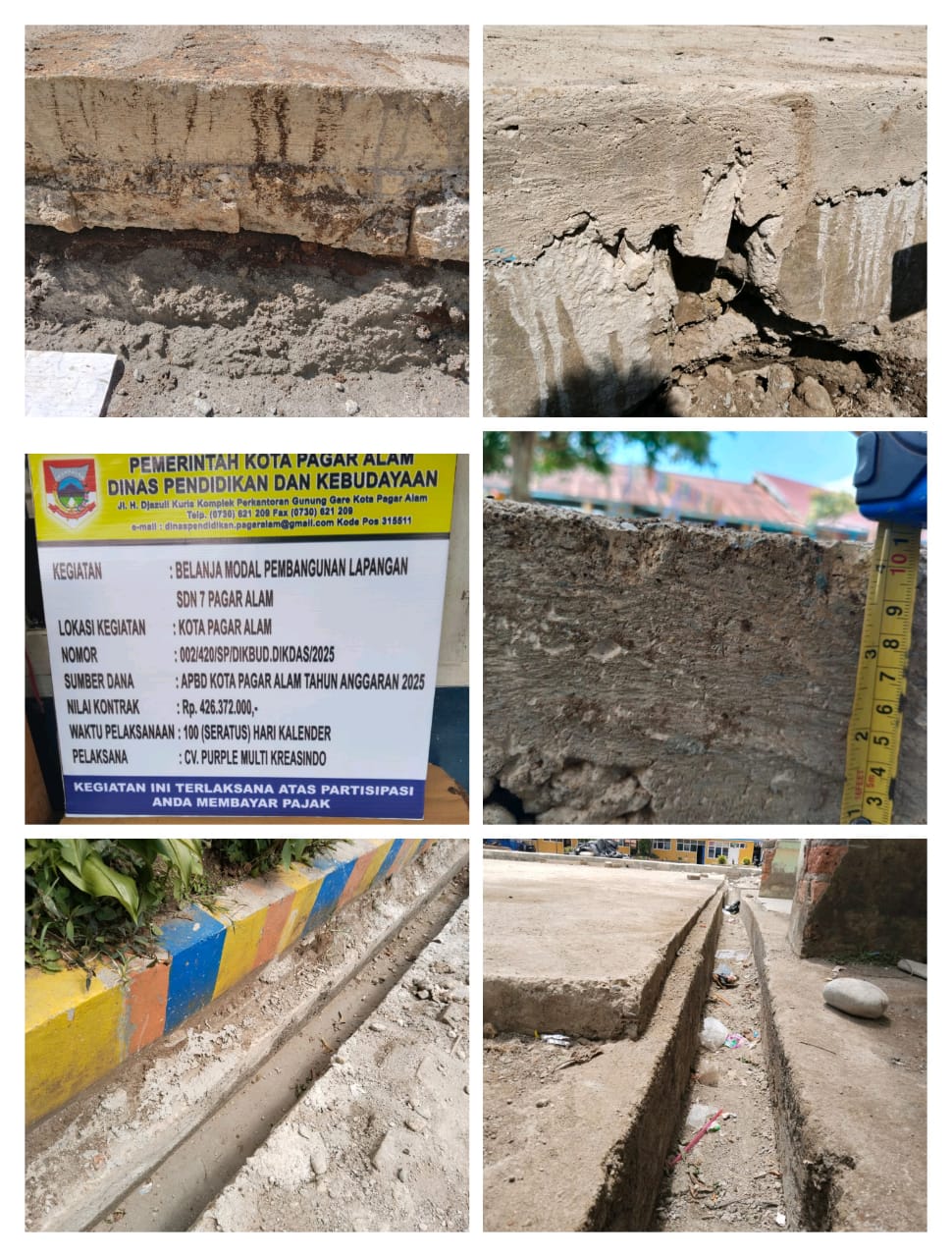 Diduga Tak Sesuai Spesifikasi, Proyek Lapangan SDN 7 Pagar Alam Disorot 1