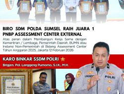 Polda Sumsel Raih Juara 1 Nasional Bidang Assessment Center, Tegaskan Komitmen Penguatan SDM Polri