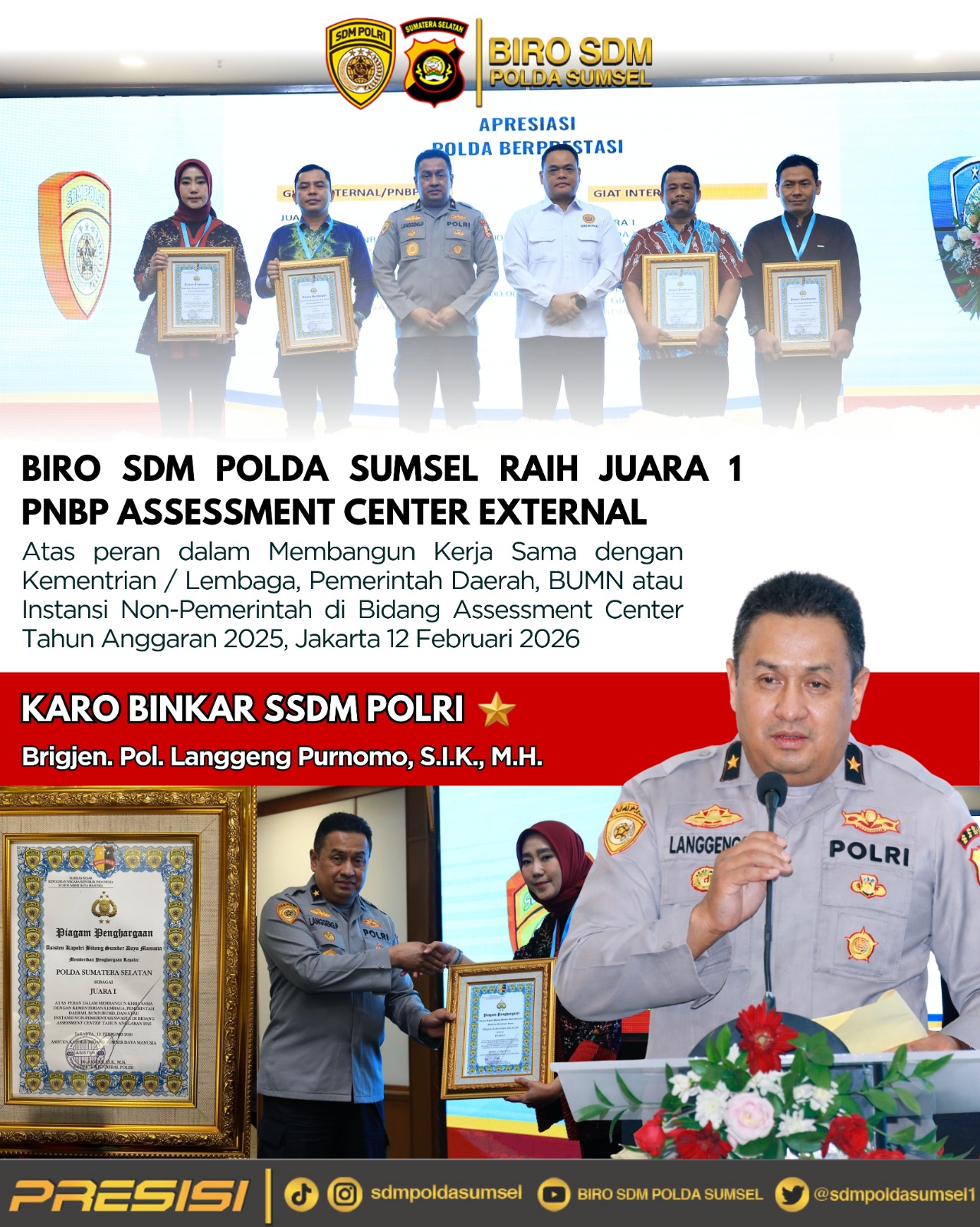 Polda Sumsel Raih Juara 1 Nasional Bidang Assessment Center, Tegaskan Komitmen Penguatan SDM Polri 1