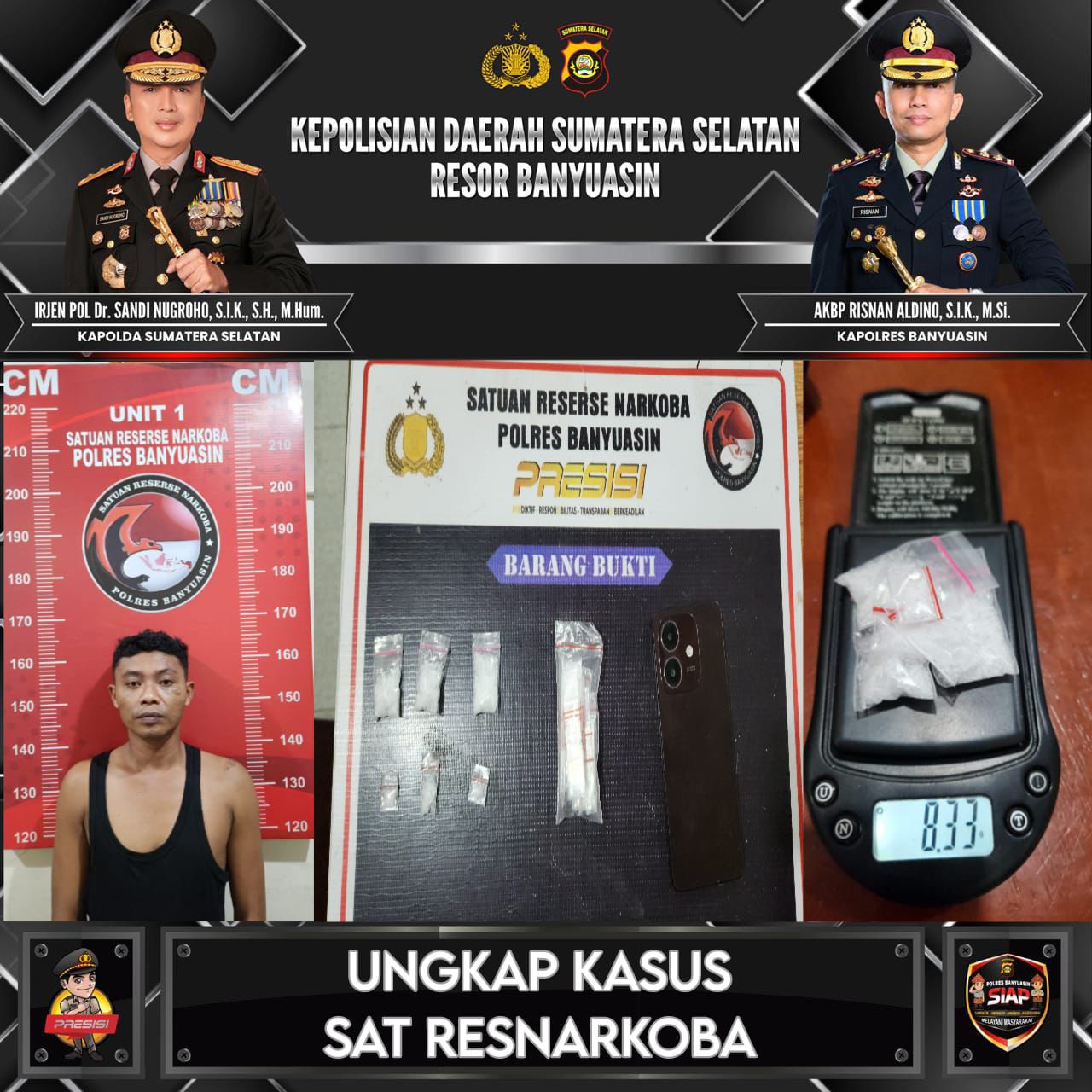 Polres Banyuasin Tangkap Dua Pengedar Sabu di Talang Kelapa, 13,42 Gram Barang Bukti Disita 2