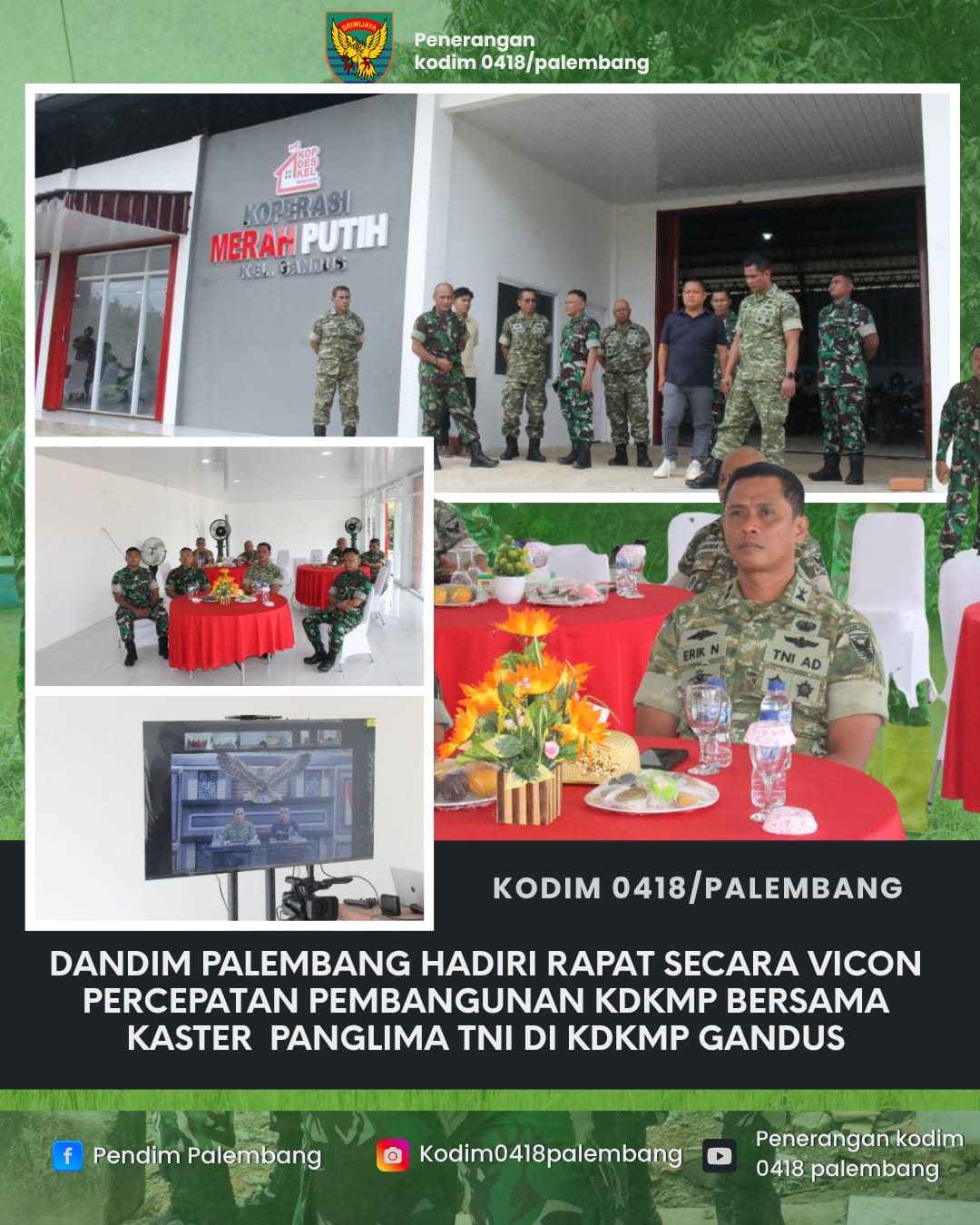 DANDIM PALEMBANG HADIRI RAPAT VICON PERCEPATAN PEMBANGUNAN KDKMP DI GANDUS 1