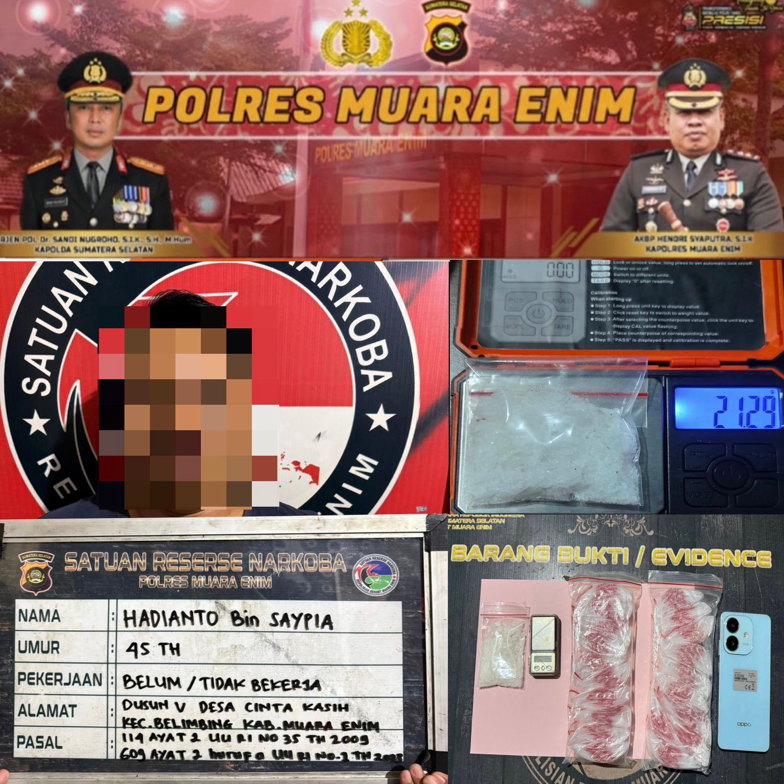 Pengungkapan Keempat di Belimbing, Polres Muara Enim Bekuk Pengedar Sabu 21,29 Gram 1