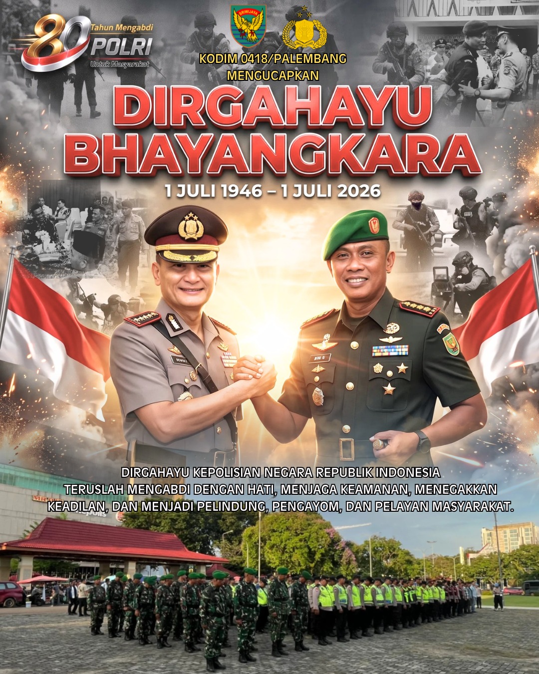 Jajaran Koramil Kodim 0418/Palembang Ucapkan Dirgahayu Polri ke-80, Perkuat Sinergitas TNI-Polri 1