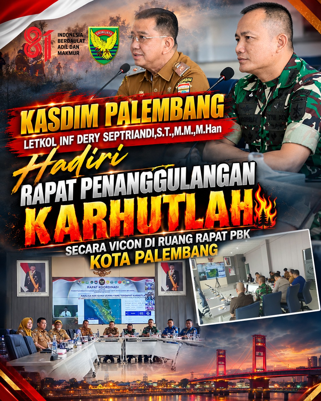 Kasdim 0418/Palembang Hadiri Rakor Penanganan Puncak Karhutla 2026 Secara Vicon 1