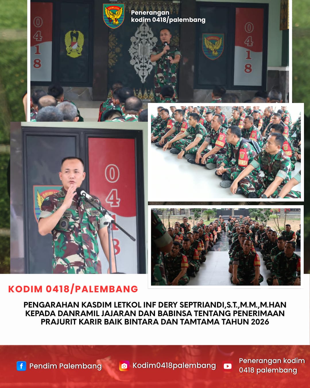 Kasdim 0418/Palembang Tekankan Transparansi Penerimaan Prajurit TNI AD Tahun 2026, Masyarakat Diminta Tidak Percaya Calo 1